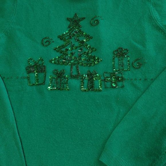 Vintage Quacker Factory Green Crew Neck Bedazzled Christmas Sweater‎ Sz S - Picture 3 of 7
